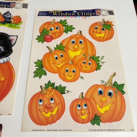 Vintage Set Of 3 Halloween Window Clings 90s Pumpkin Cats Ghost Nostalgic Decor - Picture 10 of 14